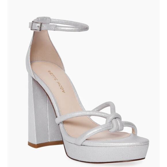 Pella Moda Womens Gilian Ankle Strap Sandal Silver Chunky Heel Platform 10 - Picture 1 of 11